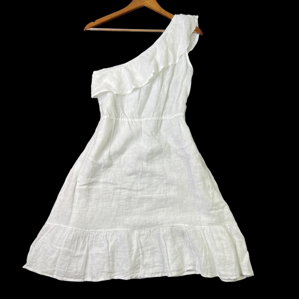Valentina Naldi 100% Linen Tiered Dress White Gauze Boho Lagenlook Beachy Size S